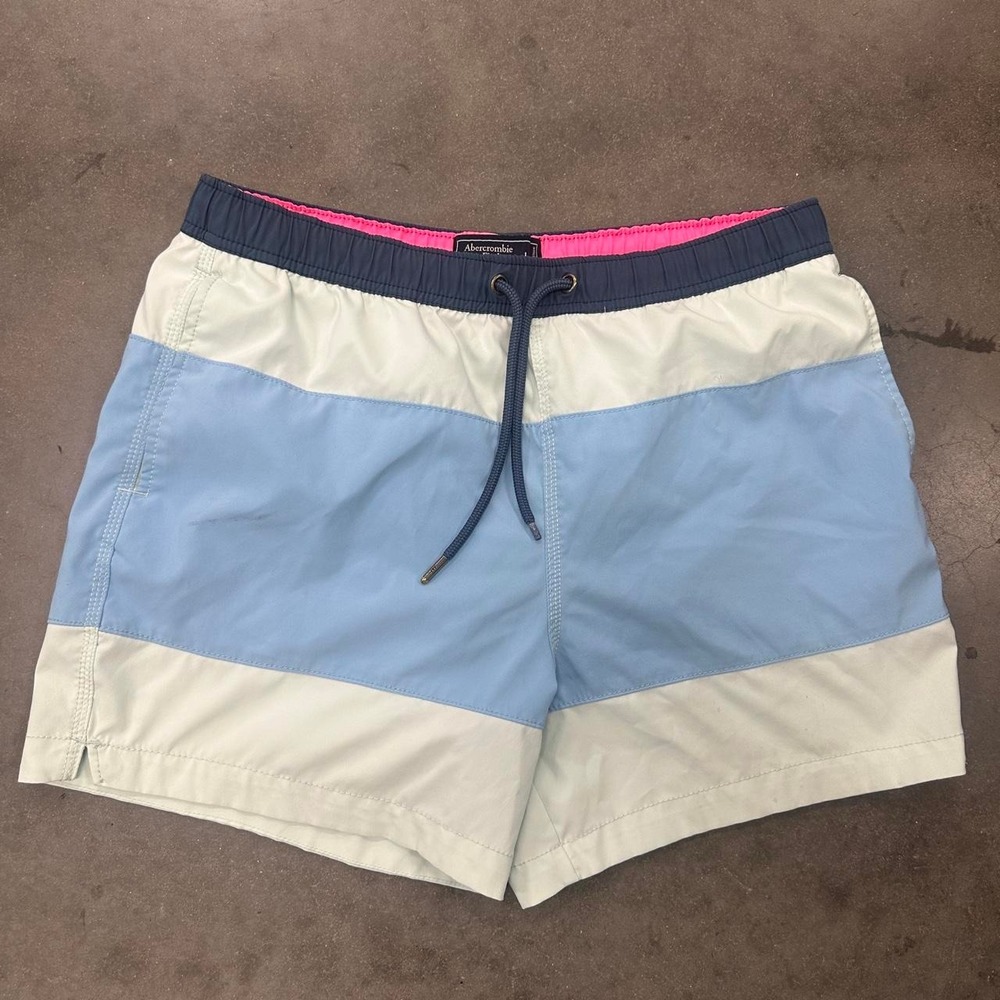 Abercrombie & Fitch blue white pink horizontal striped swim trunks Size Large